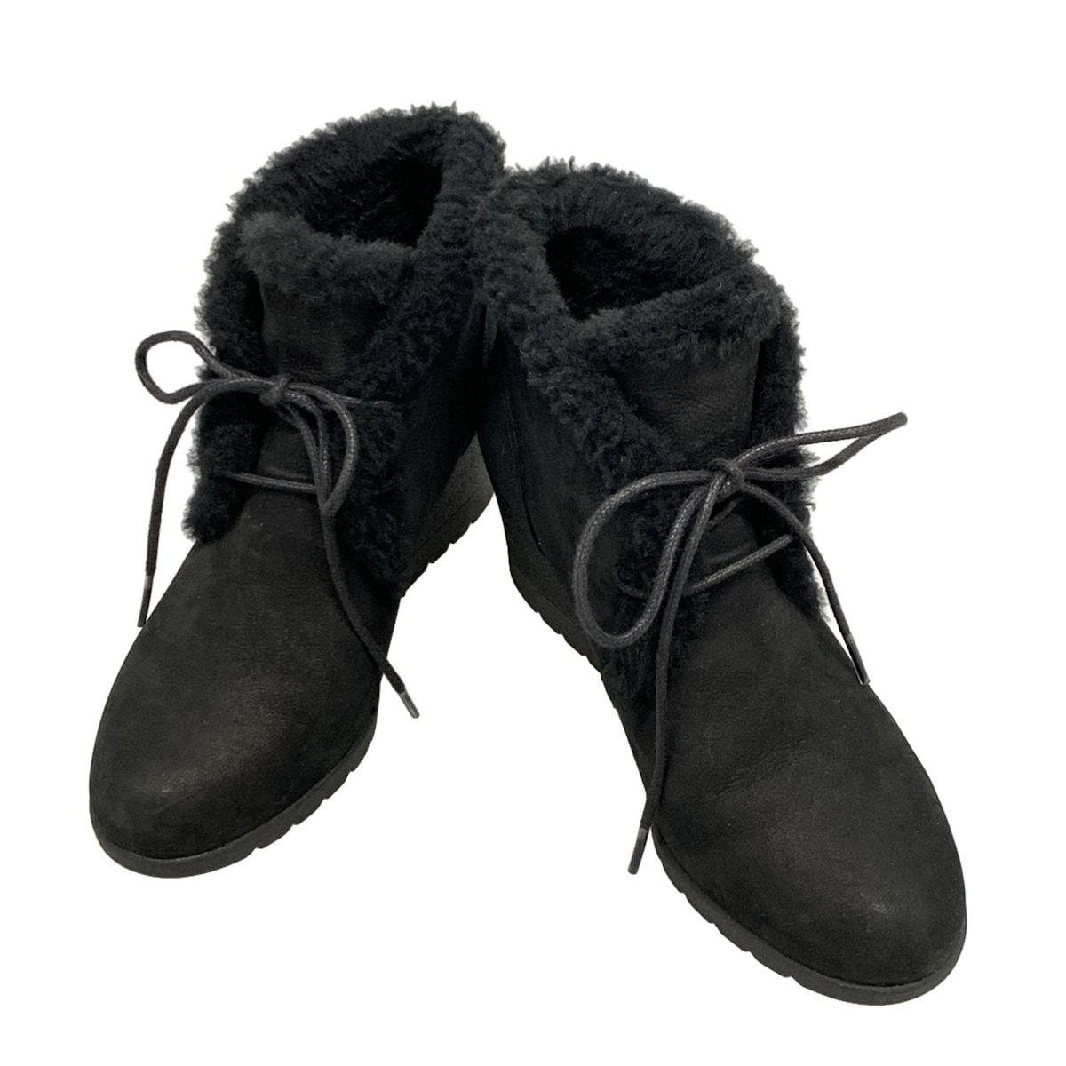 UGG アグ ショートブーツ JAPAN24 レディース - 1017421 黒 ウェッジソール ムートン