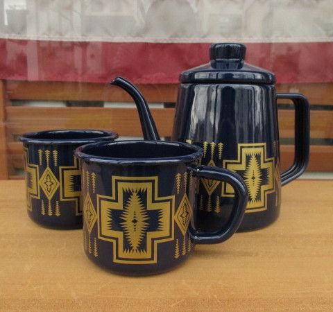 当店オリジナルセット販売 PENDLETON ペンドルトン エナメル 琺瑯 製 ドリップポット＆マグカップセット コーヒー＆ティ セット ポット×１ マグカップ×２