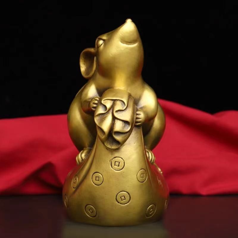 ネズミと金運福袋陶器装飾品 福とネズミと米俵と小判の陶器置物 縁起物 福 俵 米俵 約26cm