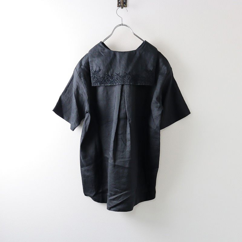 美品 2022AW ユニ yuni ラミー ハンド刺繍sailorブラウス F/ブラック