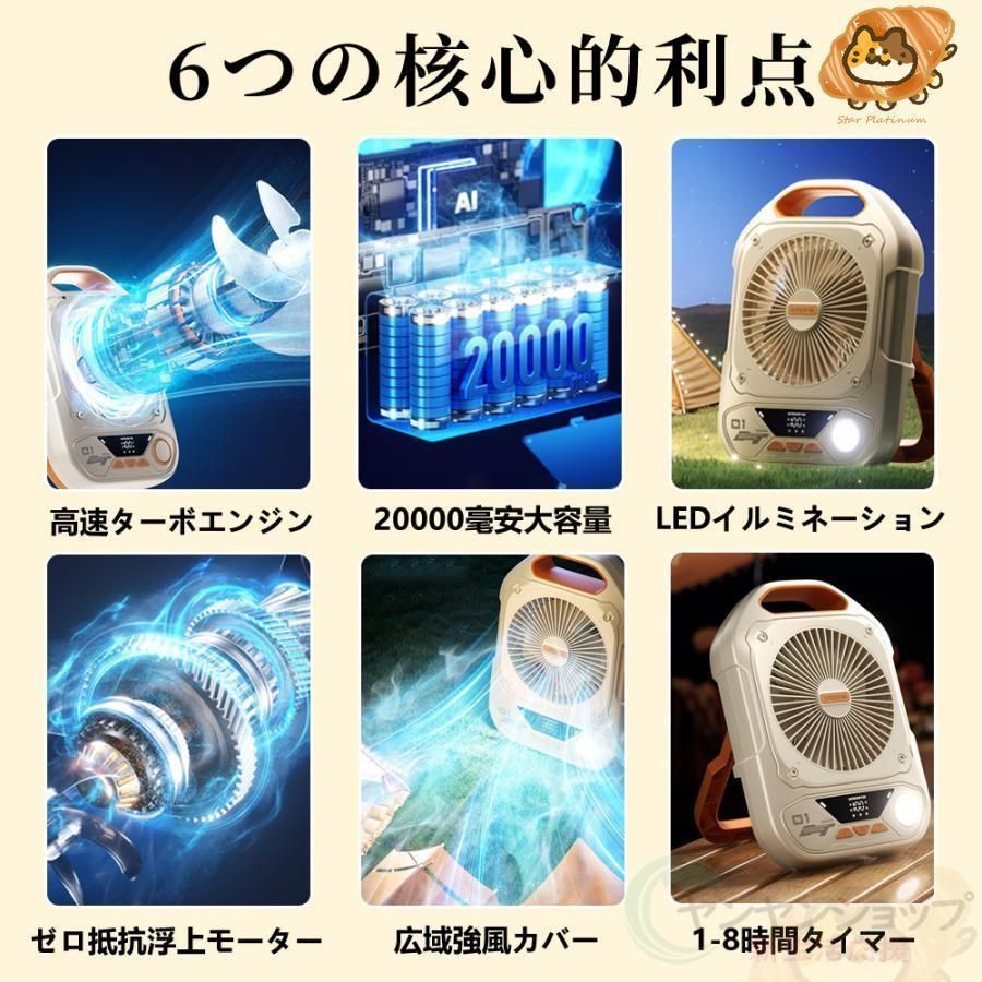 【未使用】Tydle扇風機 充電式 高輝度LED吊り下げ防災キャンプリモコン付き 充電式 扇風機 アウトドア 卓上 ポータブル LEDライト付き 吊り
