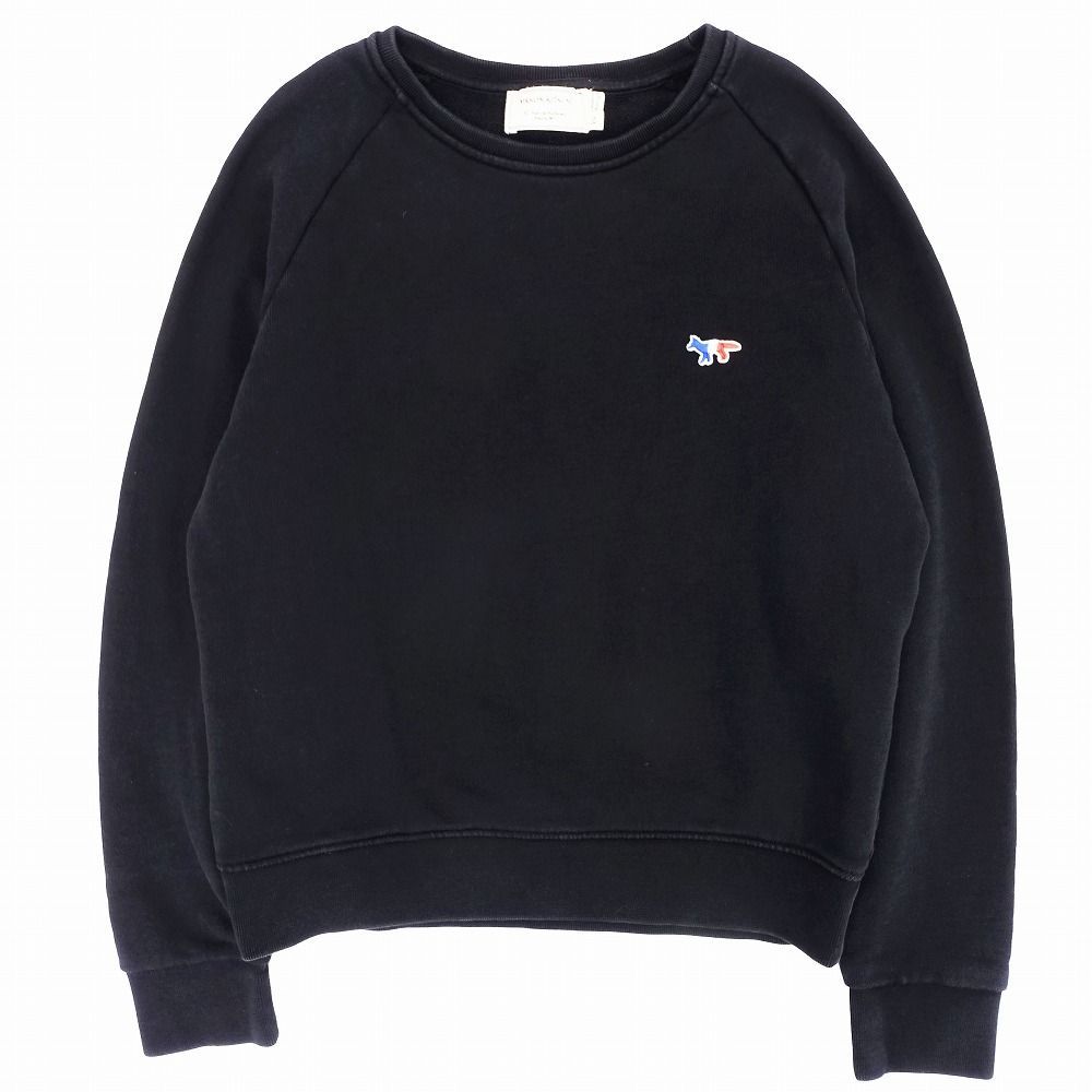 MAISON KITSUNE メゾンキツネ スウェット トレーナー プルオーバー ワンポイント ロゴ トリコロール XS ブラック レディース 【中古】 MAISON KITSUNE メゾンキツネ スウェット トレーナー プル