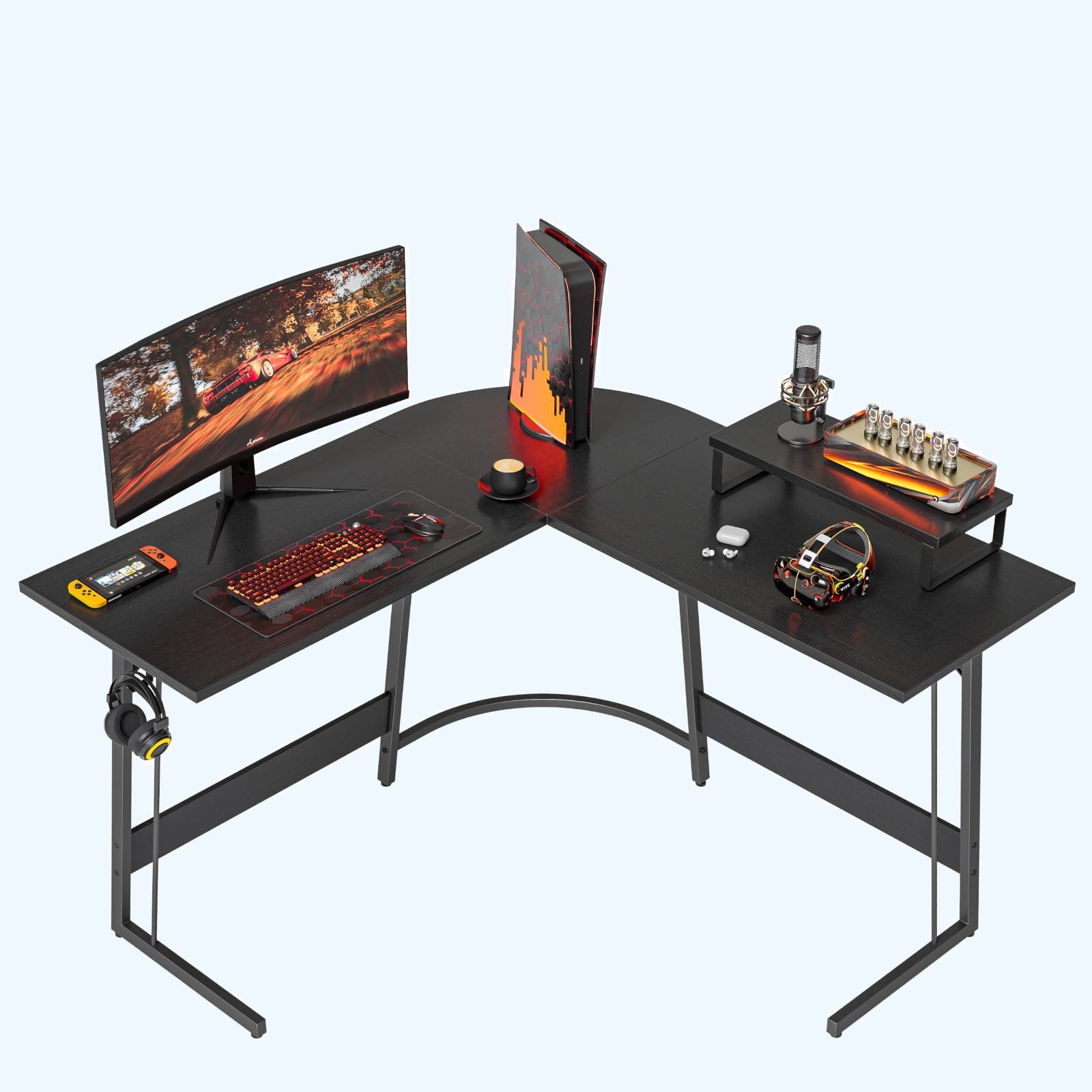 新着商品 ブラック 幅120＊120cm 在宅勤務 机pcデスク 省スペース モニター台付き 作業机 ワークデスク オフィスデスク コーナー L字 ゲーミングデスク パソコンデスク l字デスク