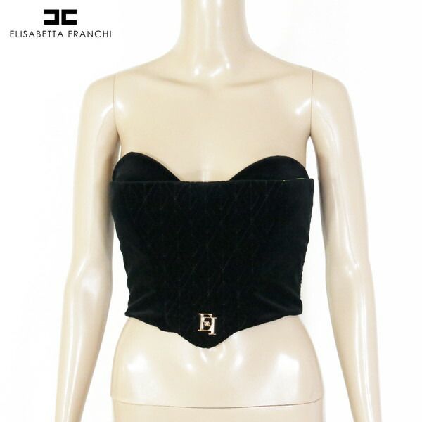 80 OFF エリザベッタフランキ ELISABETTA FRANCHI トップス 40 ECS1275 S Mサイズ ブラック レディース ベアトップトップス ビスチェ イタリア製