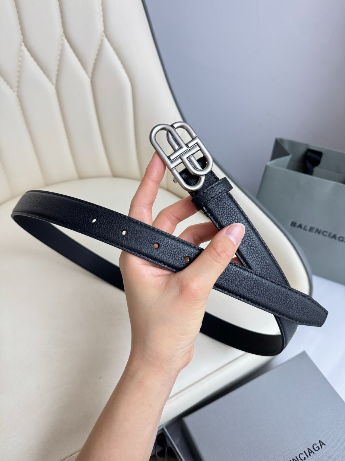 今日 Balenciaga 2.5cm 幅 都市風尚レザーベルト-2