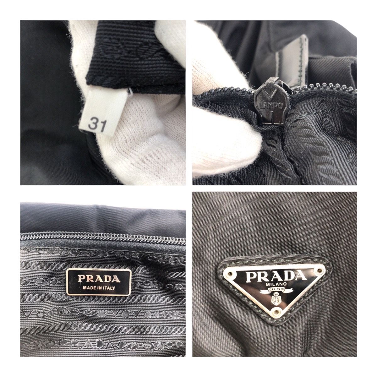 美品 PRADA プラダ テスート 三角ロゴプレート ブラック 黒