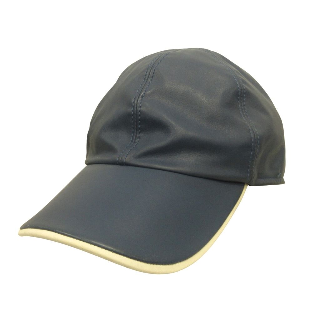 Loro Piana ロロピアーナ レインディア レザー キャップ 帽子 トナカイ革 6パネル L ネイビー メンズ 古着