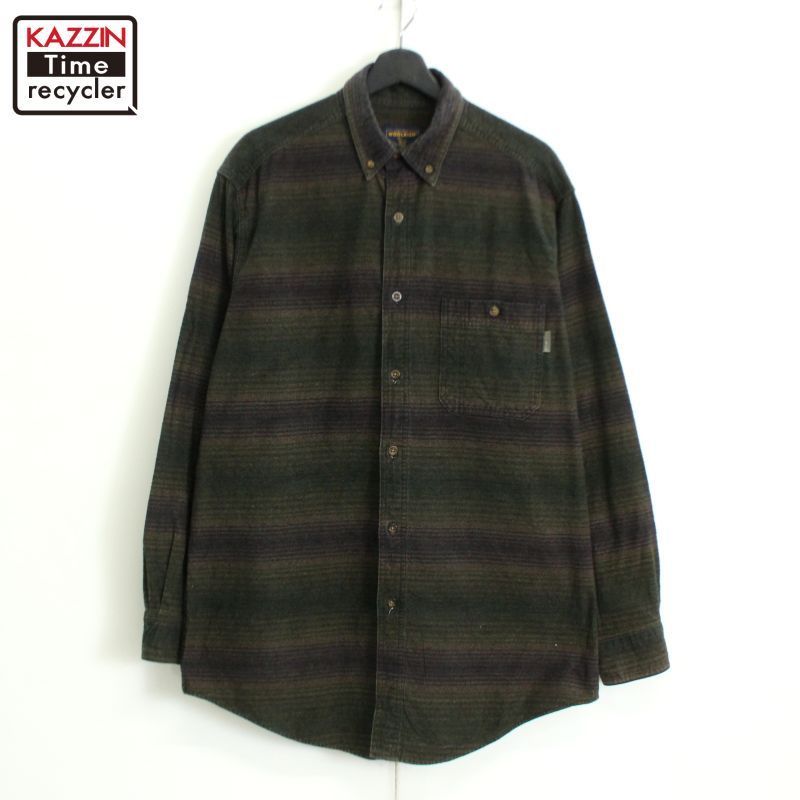 00s WOOLRICH ボーダー柄 ボタンダウン ネル 長袖シャツ メンズ 表記Lサイズ
