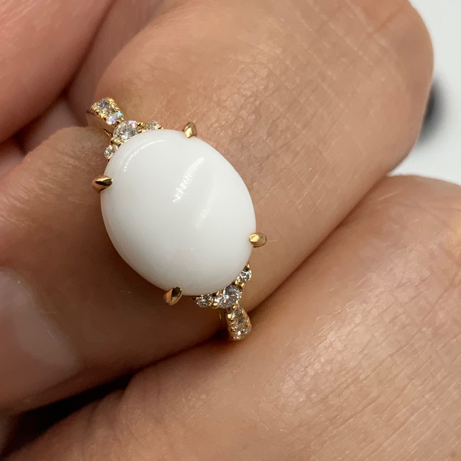 珊瑚 K18 18金 指輪 リング ダイヤモンドリング 1.8g 約9号 2ct