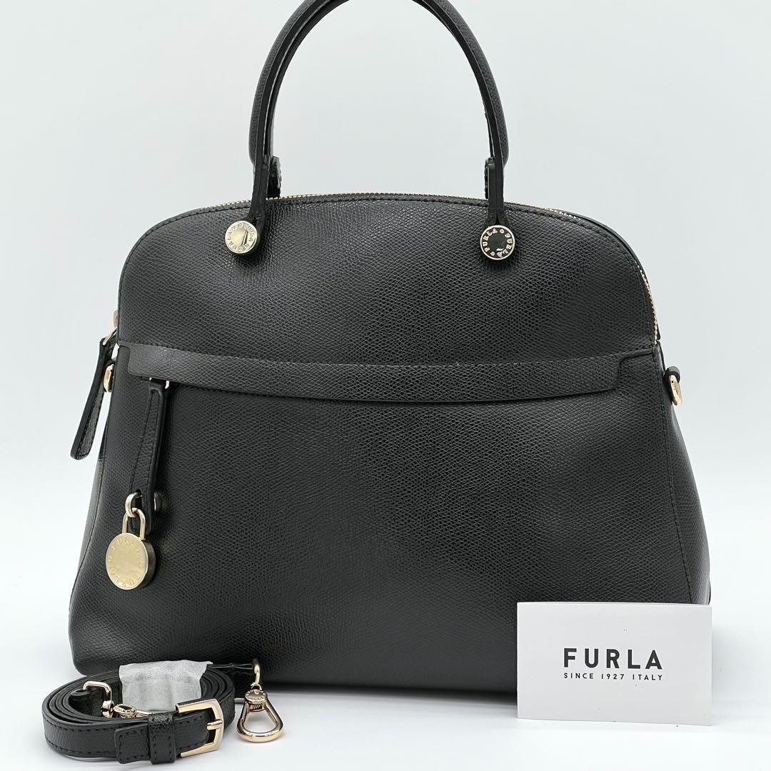 ✨️美品✨️FURLA パイパー 2way トップハンドル フォーマル 極美品】FURLA PIPER トップハンドル ハンドバッグ 2way 黒色