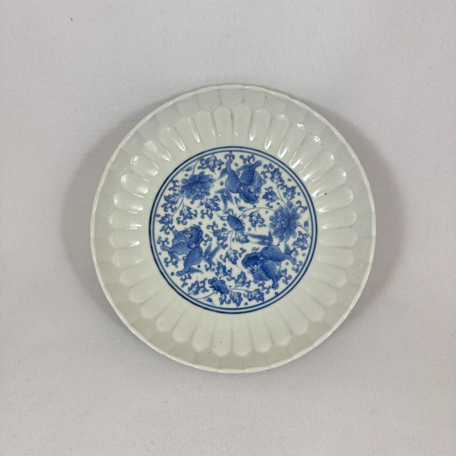 藍柿右衛門 古伊万里染付花唐草輪花中皿 7寸