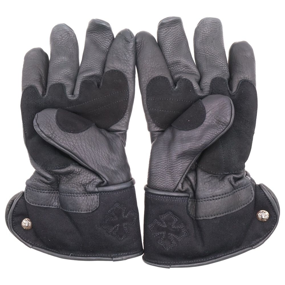 CHROME HEARTS クロムハーツ CHプラスパッチ クロスボールボタン 6パッチ レザーグローブ 手袋 ブラック CHROME HEARTS (クロムハーツ) CHプラスパッチ クロスボールボタン 6