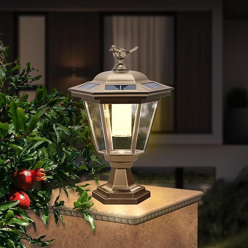 GWSOLAR【ソ－ラ－ランタン玄関灯 かわいい小鳥模様 Smart Lighting 1個いり】ソーラーライト 電球色 明るさ 30ルーメン，屋外門柱灯 玄関ライト 防水、夜間自動制御点灯/六面ソーラーパネルで全