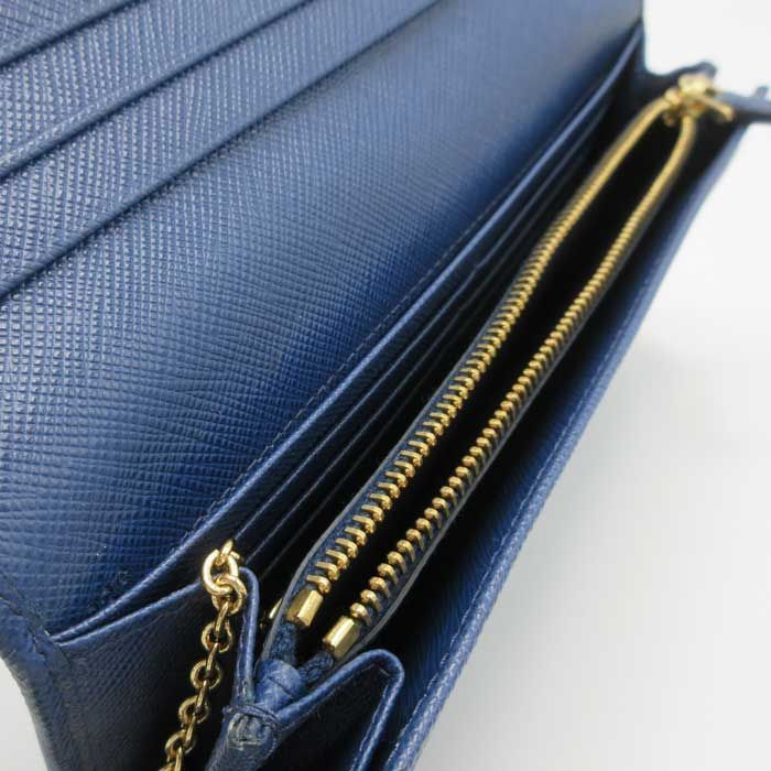 PRADA 青 レザー 長財布 IDケース付き