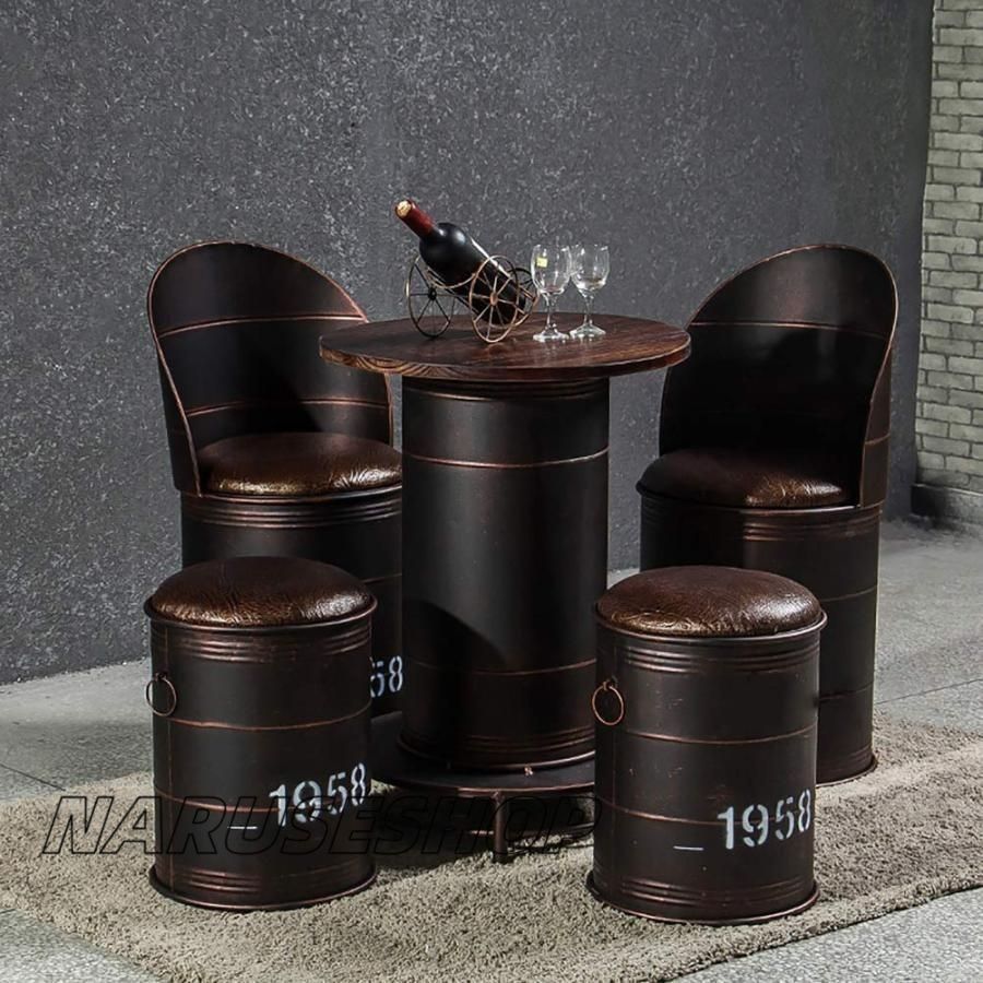 バーレトロスーツ ヨーロッパのバーテーブルと椅子 ドラム缶コンビネーション 5点セット錬鉄製レトロインダストリアルスタイルミルクテ