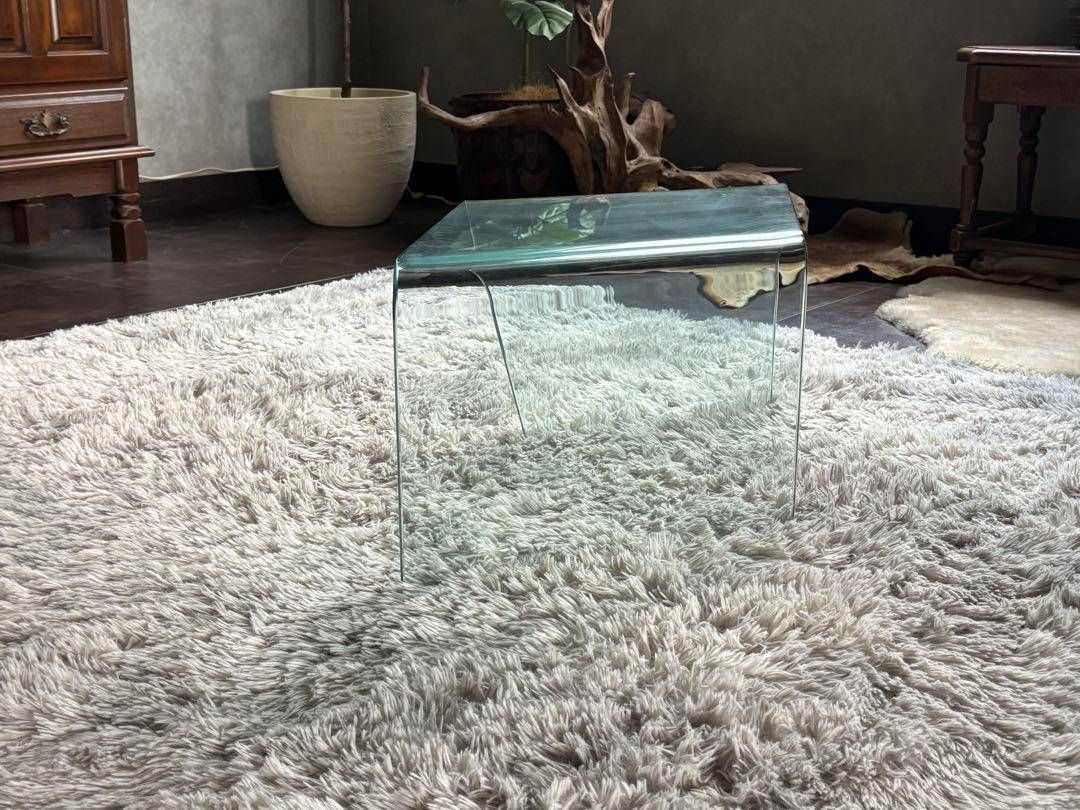 ②ガラステーブル サイドテーブル ローテーブル 斜めテーブル 高級家具 IZG