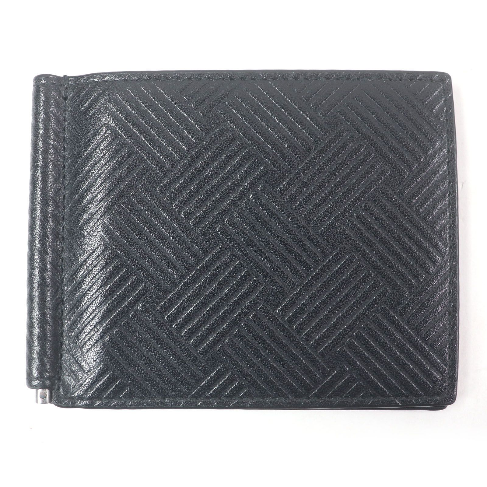 □BOTTEGAVENETA ボッテガヴェネタ イントレチャート レザー マネークリップ 二つ折り財布 札入れ ブラック イタリア製 メンズ