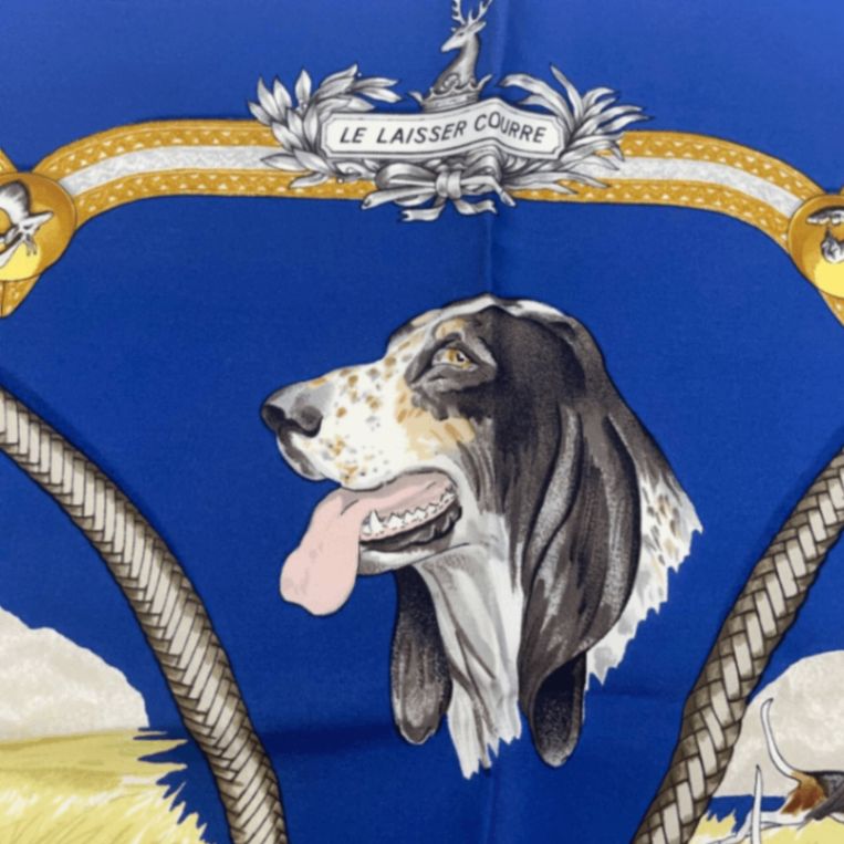 輝く高品質な COURRE LAISSER LE カレ90 エルメス HERMES 猟犬 シルク ブルー 小物
