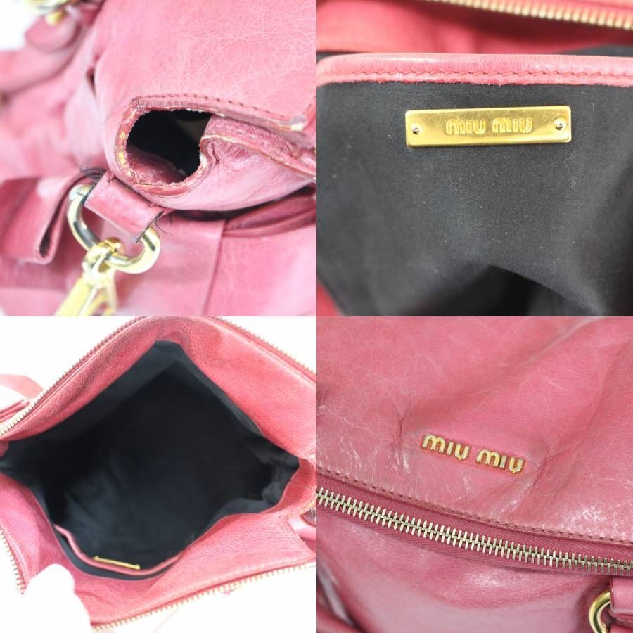 A932】miu miu 2wayバッグ レザー ピンク リボン ミュウミュウ - メルカリ