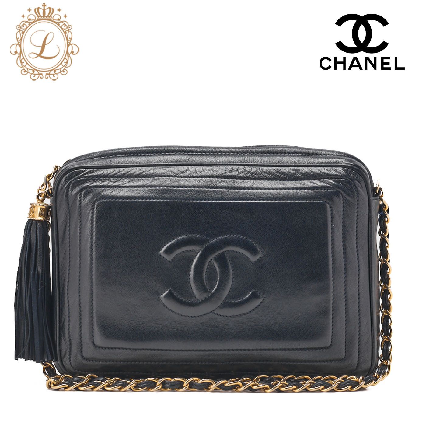 CHANEL シャネル ココマーク フリンジ付き チェーンショルダー ラムスキン ネイビー ゴールド金具 レディースバッグ レディースバッグ ハイブランド 送料無料