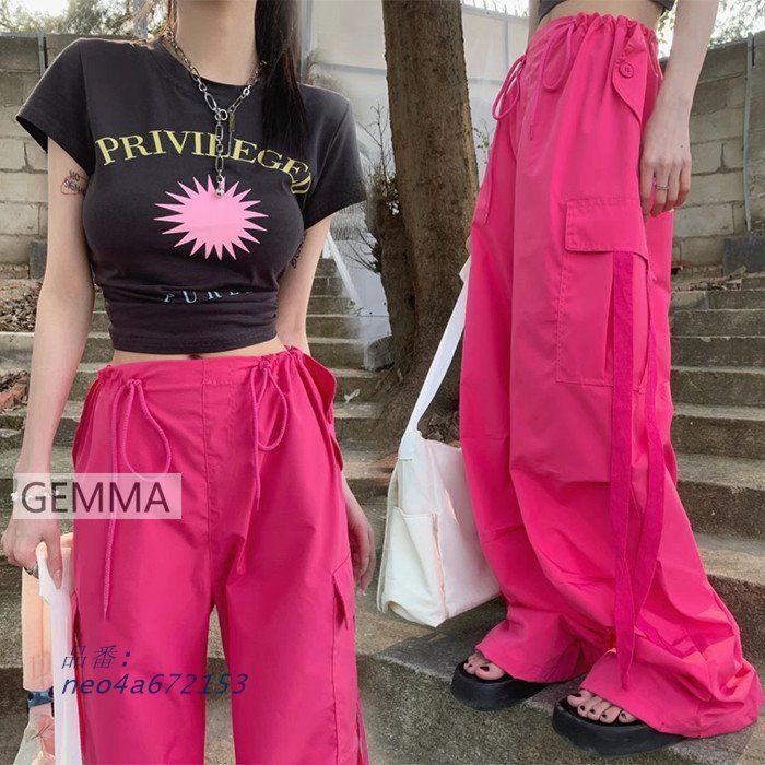 Tシャツ カーゴパンツ ピンク ローズ ダンスパンツ トップス