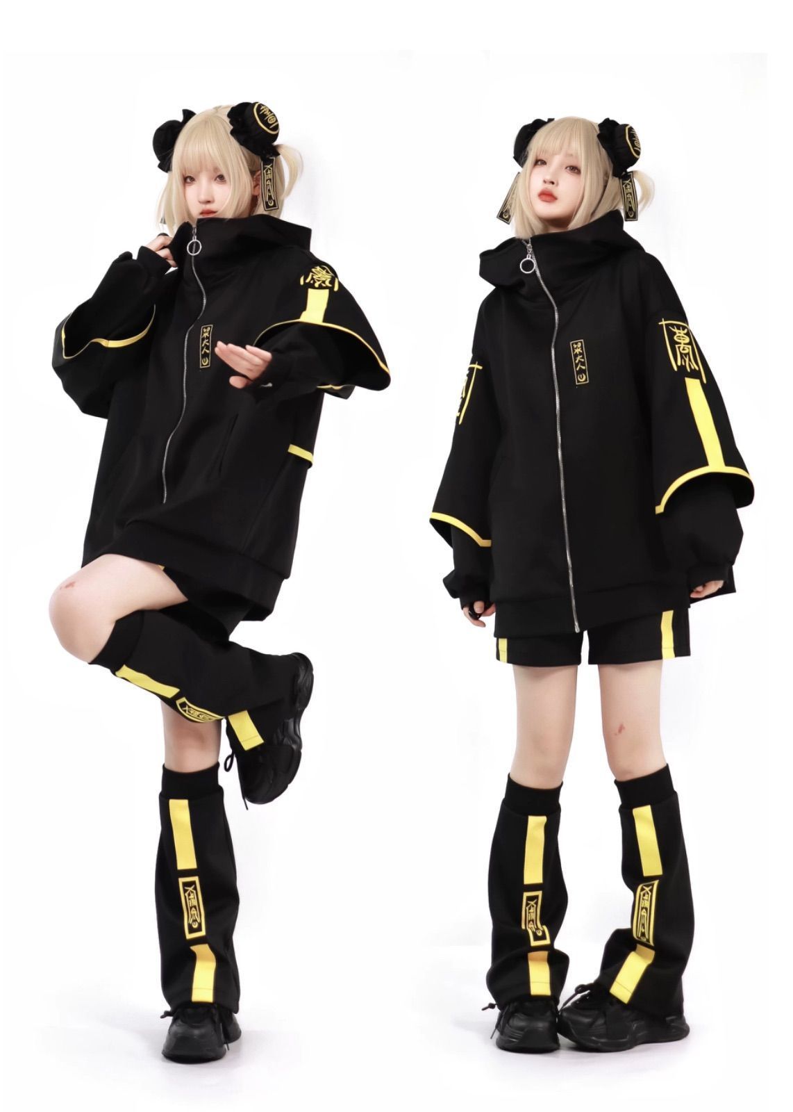 サブカル 服 渦雷系 オーバーサイズ 大きめ ゆったり 原宿 渋谷 10代 ファッション 人気 ジャージ パーカー イエロー ブラッ