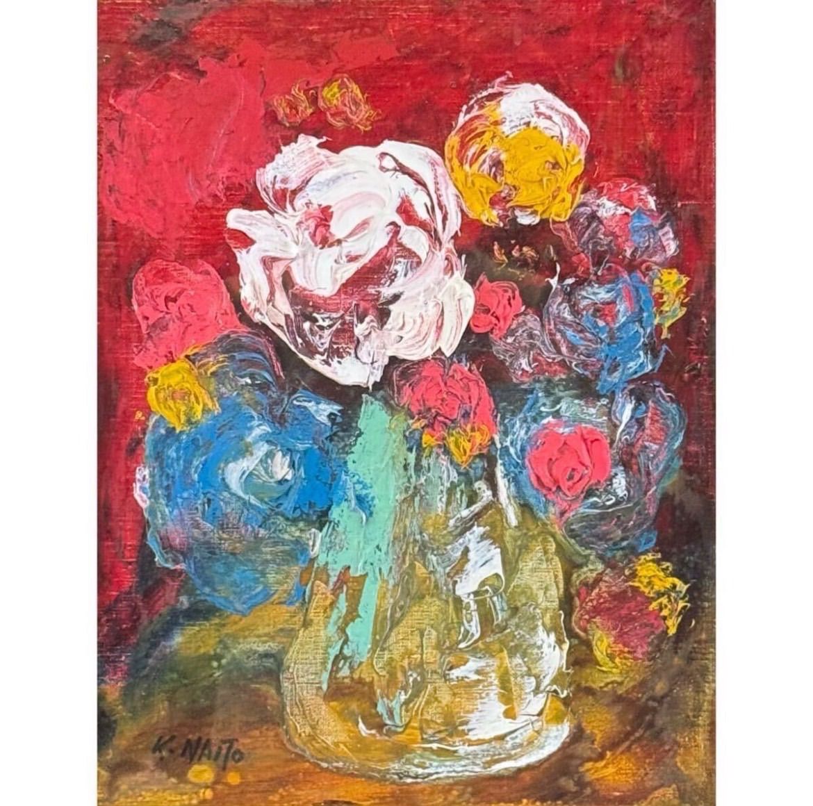 内藤健一「花」油彩 6号 静物画 1973年 元美術文化会員 - メルカリ