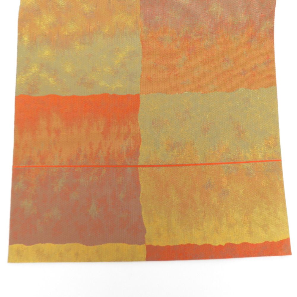 袋帯 山喜織物 萬葉 市松模様 オレンジ色 紹巴織 正絹 洒落袋帯 全通柄