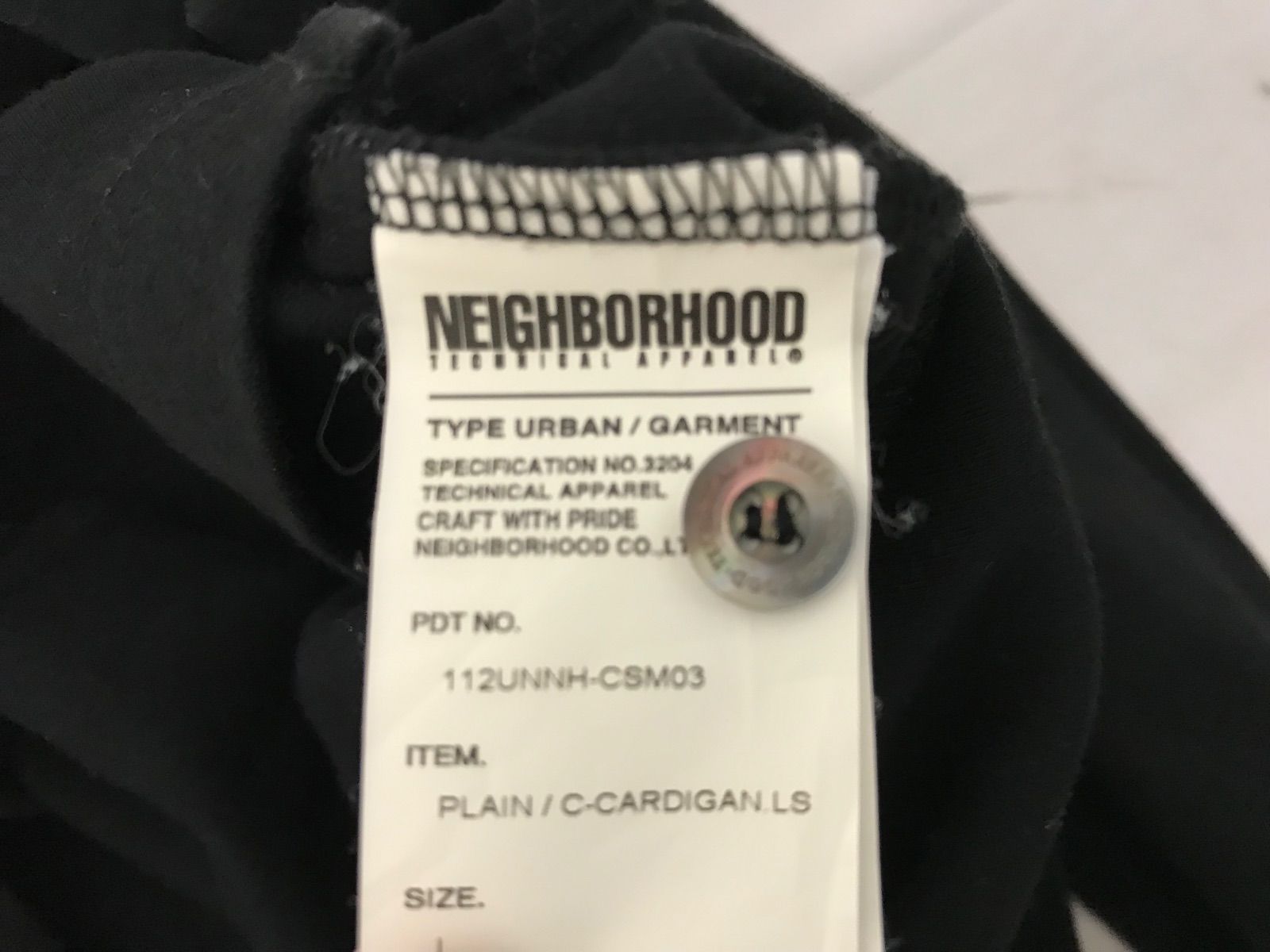 本物ネイバーフッドNEIGHTBORHOODコットンカーディガン長袖ロンTシャツメンズサーフミリタリーアメカジビジネススーツドレスストリートスケーターゴルフL黒ブラック