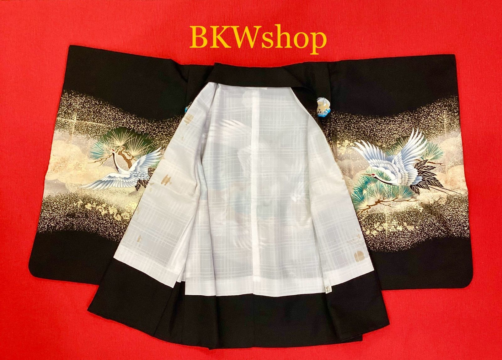 現品限り 品 ３才 男児 羽織 袴 7点セット 羽織 黒地ブルー金彩 松 鶴柄 着物 黒地 袴 鶴 松 七五三 アンティーク 男の子 着付練習 リメイク 舞台 演劇 SKLAD-KIRPICHA_RU