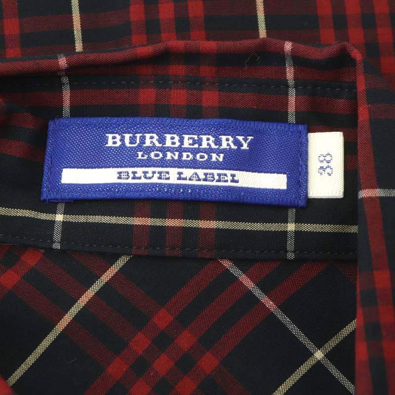 バーバリーブルーレーベル BURBERRY BLUE LABEL シャツ ブラウス 長袖 前開き チェック ロゴ刺繍 コットン 38 紺 赤 ネイビー  レッド /NR □OS - メルカリ