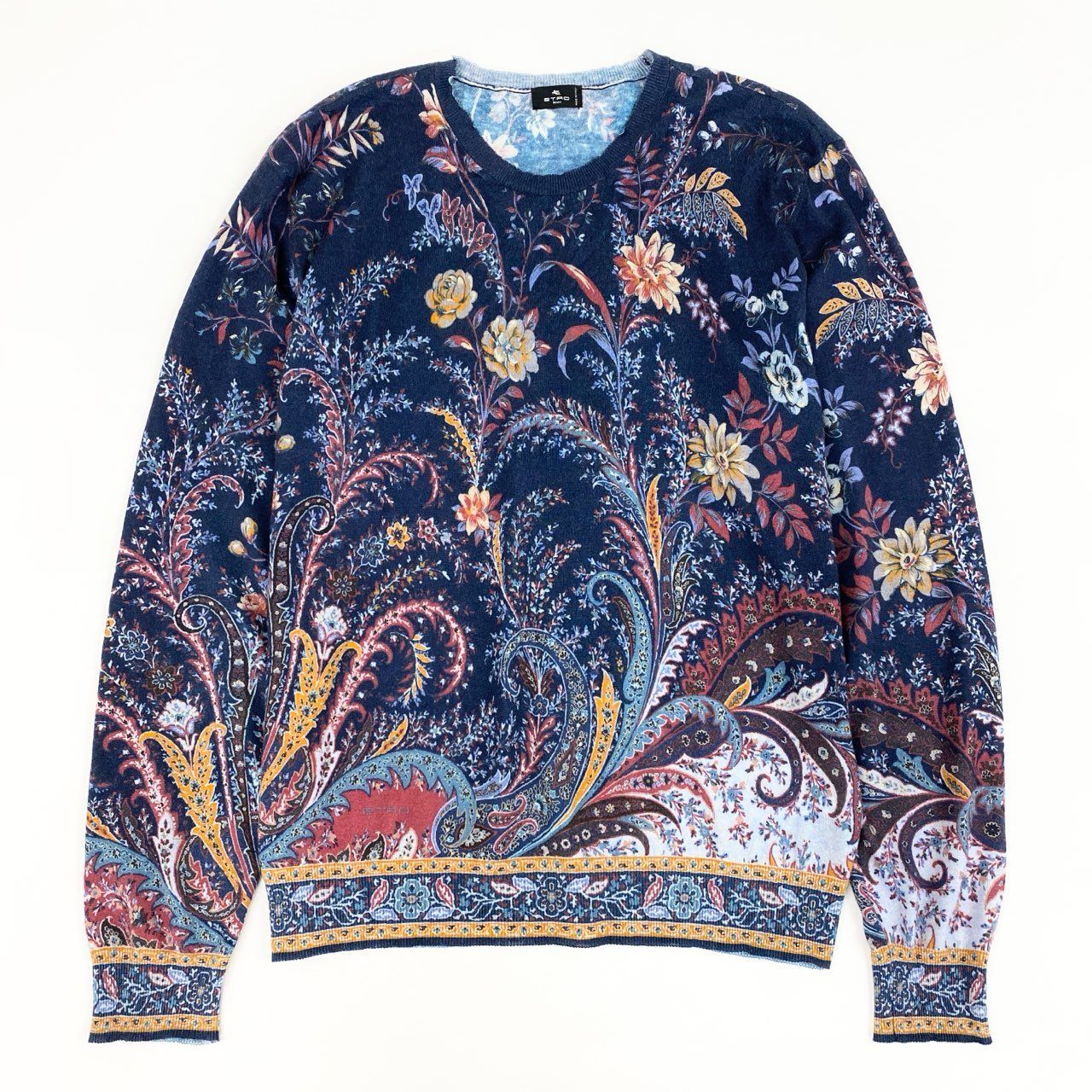 82d4 ETRO エトロ カシミヤ フラワーニットトップ L ネイビー 82d4 ETRO エトロ カシミヤ フラワーニットトップ L ネイビー