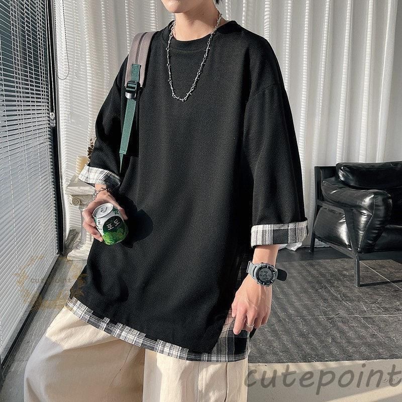夏 涼しい ５分袖 インナー tシャツ メンズ 吸汗速乾 長袖tシャツ uvカット 夏用薄手 フェイクレイヤード オーバーサイズ おすすめ