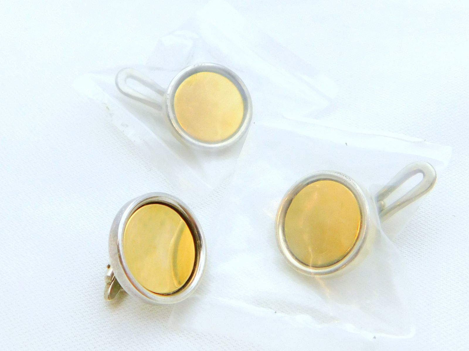 GEORG JENSEN ジョージジェンセン 925S シルバー×ゴールドプレート 201 ヴィンテージ カフス ボタン 襟ボタン 3点セット