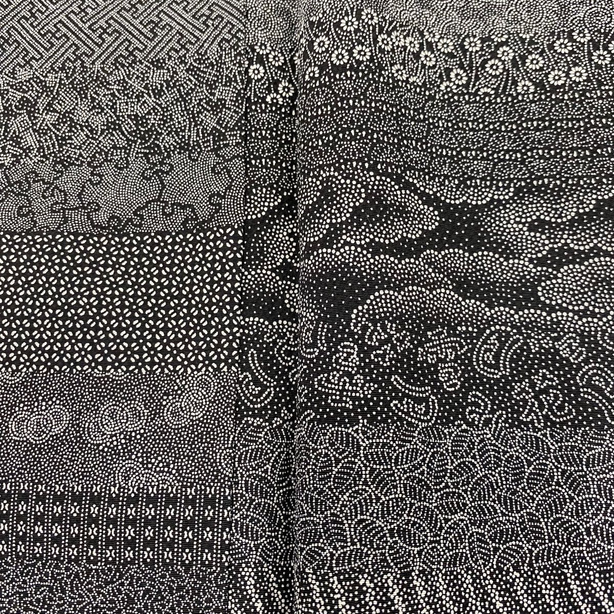 江戸小紋 身丈159cm 裄丈65cm M 袷 落款 寄せ柄 段縞 黒 正絹 美品  