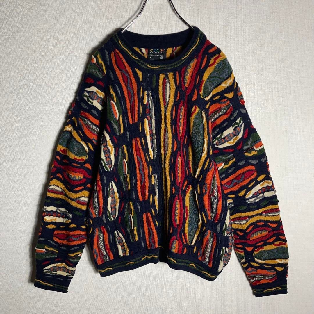 美品】COOGI 3D編み込みニット 希少1点物 マルチカラー 肉厚 紺