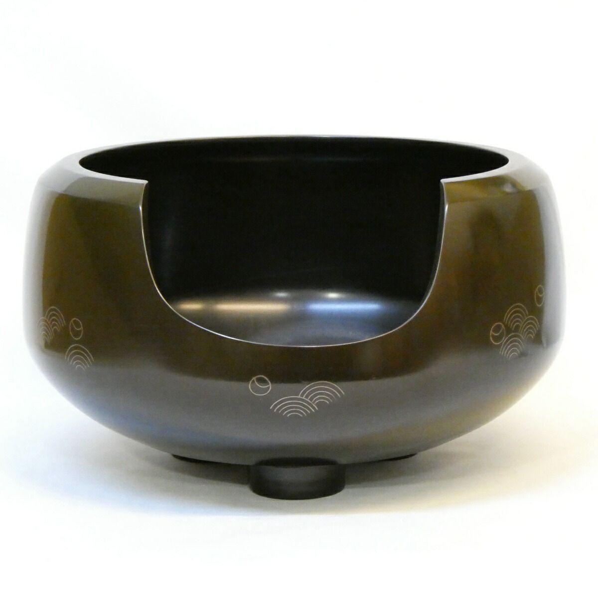 上品な 玄々斎好写 鋳師 一ノ瀬宗辰作 青海波ツボツボ紋 唐銅面取道安風炉 金象嵌 尺二 茶道具 きれい