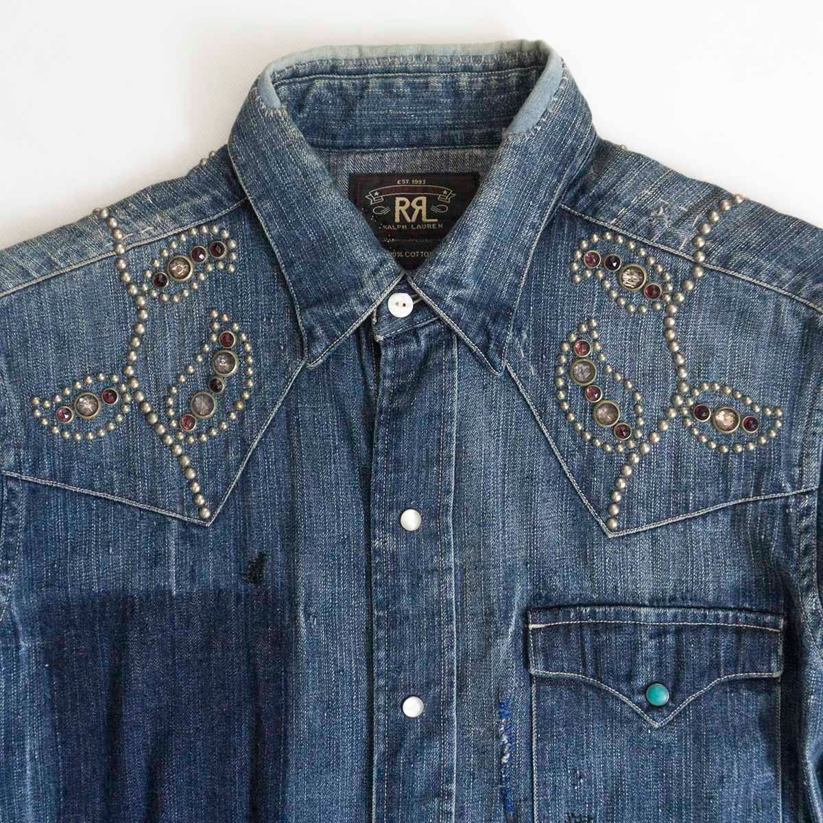 希少モデル】RRL 【DENIM STUDS WESTERN SHIRTS】M デニム スタッズ