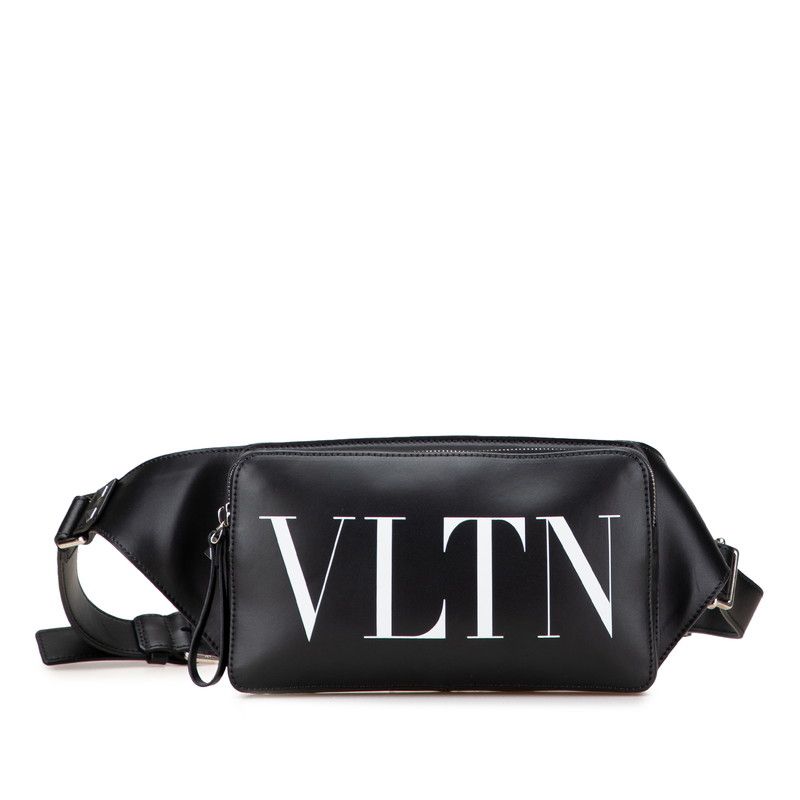 ヴァレンティノ VLTNロゴプリント ウエストバッグ ボディバッグ ブラック ホワイト レザー メンズ VALENTINO 234-25695