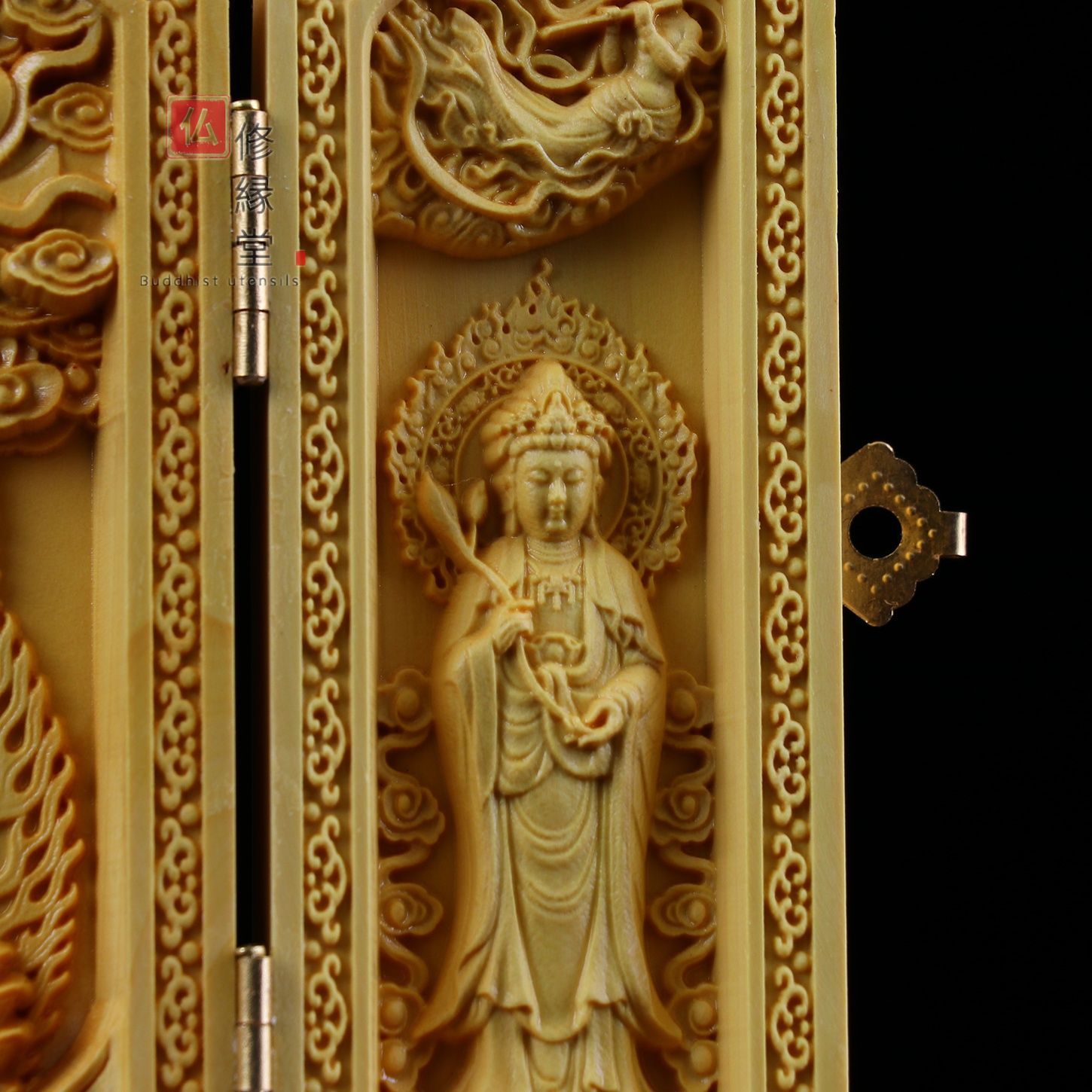 【修縁堂】高品質 木彫仏像 火神立像 彫刻 仏教工芸 柘植材 仏師で仕上げ 木彫り 仏像 水月観音菩薩像 彫刻 仏教工芸品 柘植材 仏師で