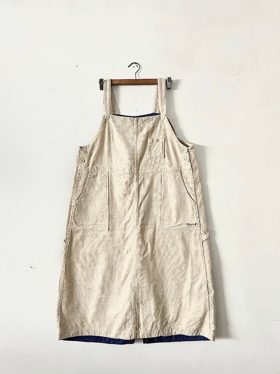 美品】快晴堂 TOPベージュのコール天 オーバーオールスカート サイズ2