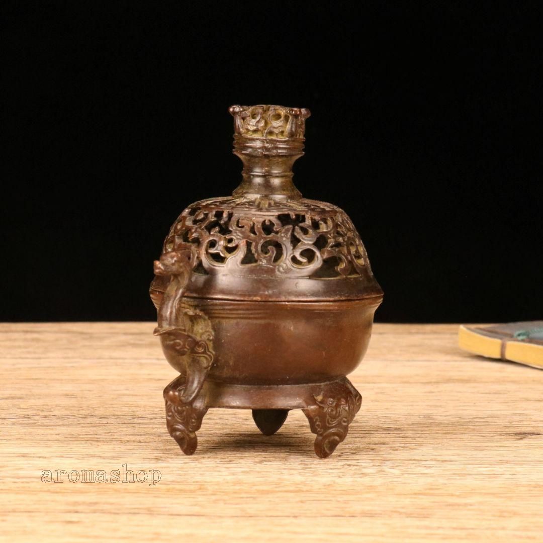浮彫香炉 神獣三体炉 茶道香炉 香道具 銅製品 装飾品 工芸品