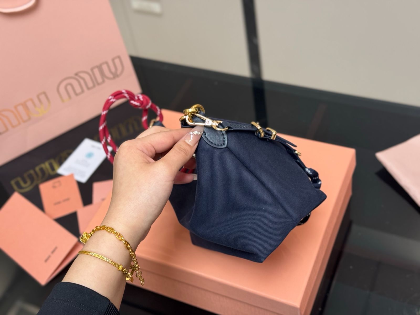 今日 MiuMiu ミュウミュウ キャンバス ランチボックスバッグ with サーフレース DECORATOM_COM_BR