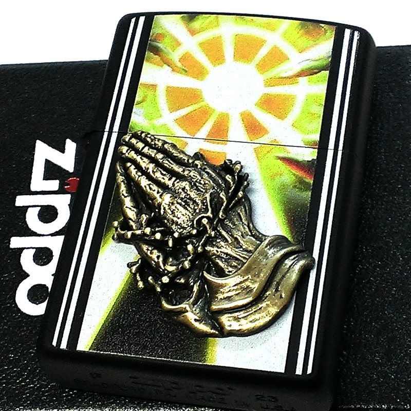 ZIPPO ライター プレイングハンズ サンイエロー ジッポ タトゥー 祈り手 太陽 真鍮古美メタル貼り かっこいい マットブラック おしゃれ 艶消し  黒 メンズ ギフト プレゼント - メルカリ