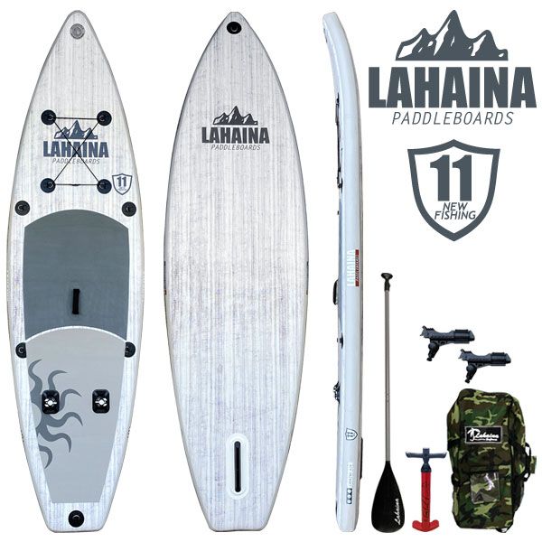 リーシュ付属 SUP サップ インフレータブルパドルボード ラハイナフィッシング / LAHAINA NEW FISHING 11' 釣り用SUP ホワイトウッド スタンドアップパドルボード アウトドア 遊び