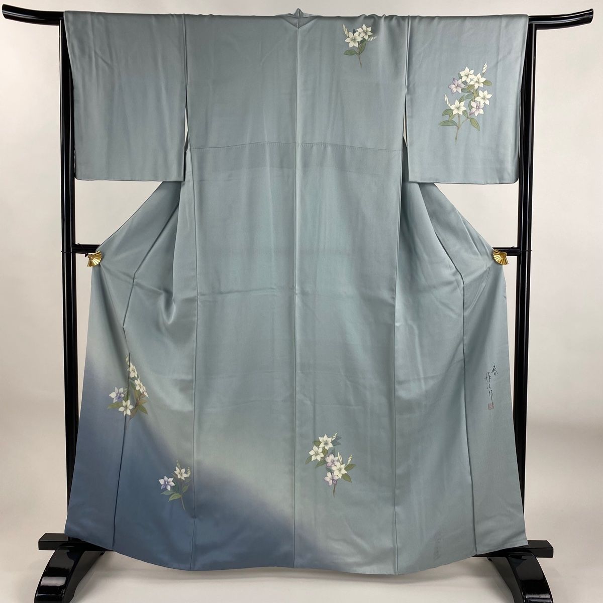 付下げ 身丈162.5cm 裄丈65.5cm M 袷 二代目清次郎 落款 枝花 ぼかし