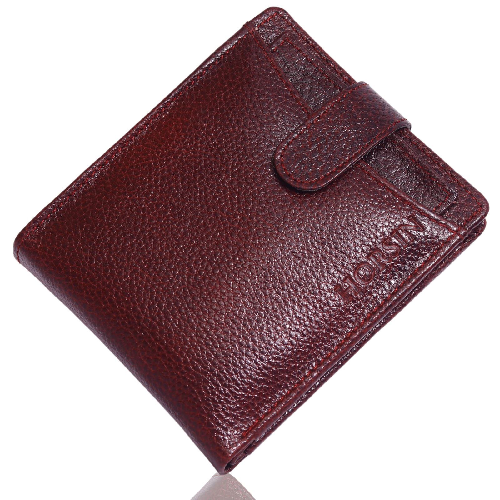 在庫処分 ブラウン メンズレザー二つ折りウォレット 本革ウォレット カード9枚入り 軽量コンパクト箱型薄いウォレット HORSIN