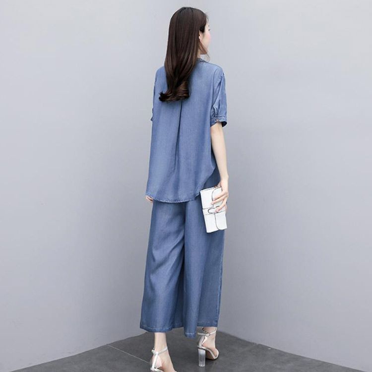 セットアップ デニム シャツ × パンツ ジーンズ 夏 半袖 hr4640 デニムセットアップ メンズ 夏 半袖シャツ ロングパンツ ワイド