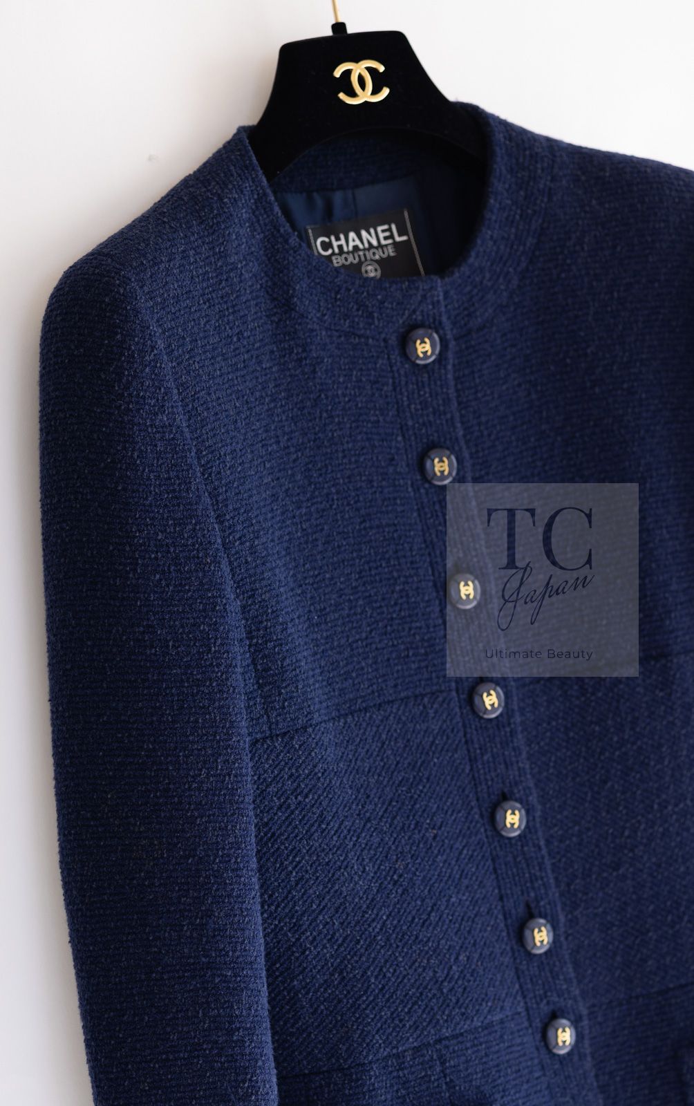 シャネル ジャケット CHANEL ヴィンテージ ネイビー ウール コットン