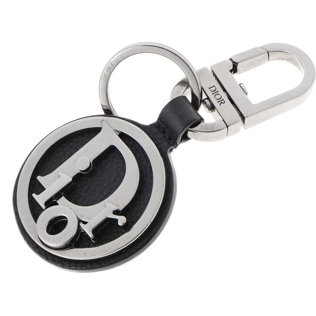 ディオール DIOR ディータッチ オブリーク シグネチャー キーホルダー キーリング 2ESKH435YMJ_H00N グレインドカーフスキン メタル シルバー ブラック S-159077